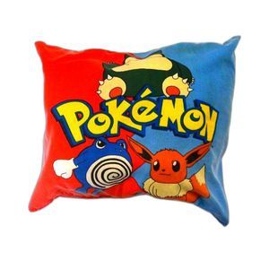 Vintage Pokemon 1998 Throw Pikachu, Snorlax, Eevee, Poliwrath Pillow 2 Sides